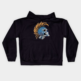 Tattooed Robot Skull with Orange Mohawk Kids Hoodie